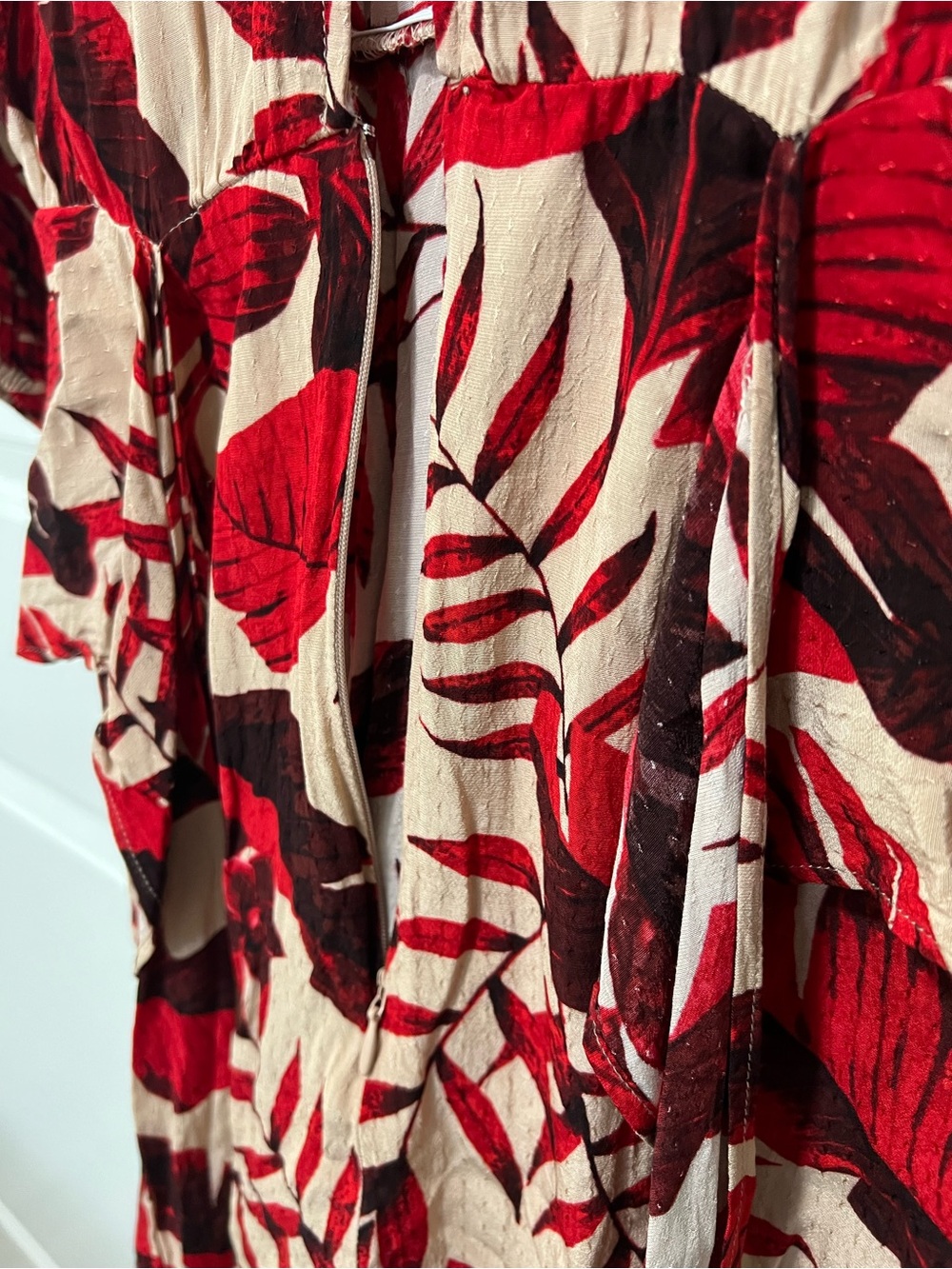 H&M X Johanna Ortiz Red Tropical Leaf Print Mini Dress - Picture 5 of 12